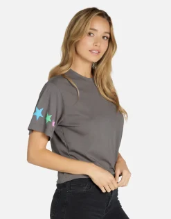 Lauren Moshi #1 Love Rainbow Lip Boxy Crop Top In Lt Onyx | Rue By *Women Short Sleeve