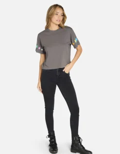 Lauren Moshi #1 Love Rainbow Lip Boxy Crop Top In Lt Onyx | Rue By *Women Short Sleeve