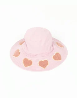 Lauren Moshi Adina- Bucket Hat W/ Chenille Heart Patches* Hats
