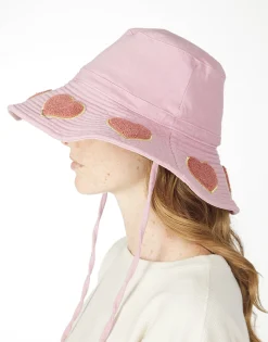 Lauren Moshi Adina- Bucket Hat W/ Chenille Heart Patches* Hats
