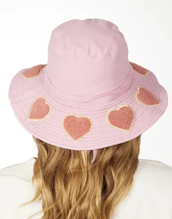 Lauren Moshi Adina- Bucket Hat W/ Chenille Heart Patches* Hats