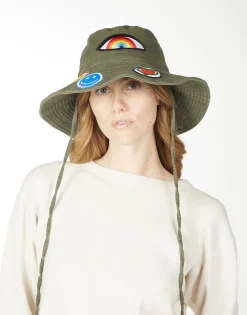 Lauren Moshi Adina- Bucket Hat W/ Happy Hippie Patches* Hats