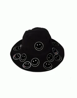 Lauren Moshi Adina- Bucket Hat W/ Happy Face Patches* Hats