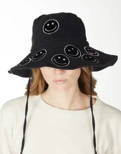 Lauren Moshi Adina- Bucket Hat W/ Happy Face Patches* Hats