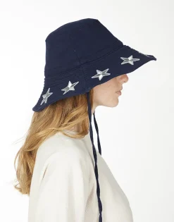 Lauren Moshi Adina- Bucket Hat W/ Metallic Star Patches* Hats