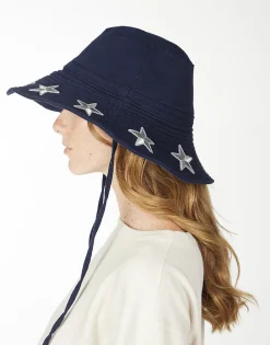 Lauren Moshi Adina- Bucket Hat W/ Metallic Star Patches* Hats