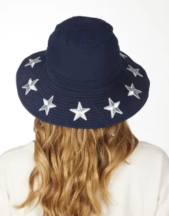 Lauren Moshi Adina- Bucket Hat W/ Metallic Star Patches* Hats
