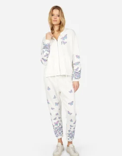 Lauren Moshi Alana Color Butterfly Skull Burst*Women Crop Sweatpants