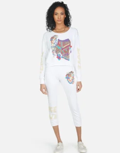 Lauren Moshi Alana Peace Love Camel*Women Crop Sweatpants