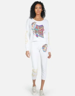 Lauren Moshi Alana Peace Love Camel*Women Crop Sweatpants