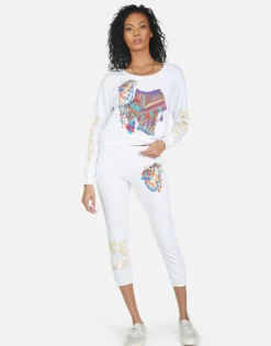 Lauren Moshi Alana Peace Love Camel*Women Crop Sweatpants