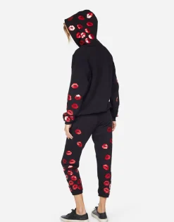 Lauren Moshi Alana Red Foil Scattered Lips*Women Crop Sweatpants