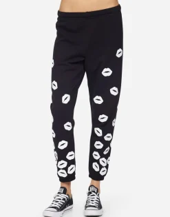 Lauren Moshi Alana White Foil Scattered Lips*Women Crop Sweatpants