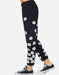 Lauren Moshi Alana White Foil Scattered Lips*Women Crop Sweatpants
