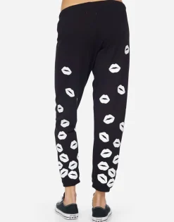 Lauren Moshi Alana White Foil Scattered Lips*Women Crop Sweatpants