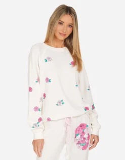 Lauren Moshi Anela Pink Rose Skull*Women Long Sleeve
