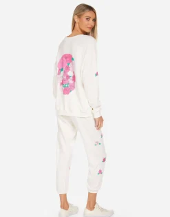 Lauren Moshi Anela Pink Rose Skull*Women Long Sleeve