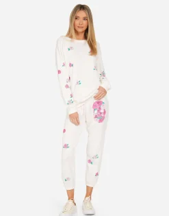 Lauren Moshi Anela Pink Rose Skull*Women Long Sleeve