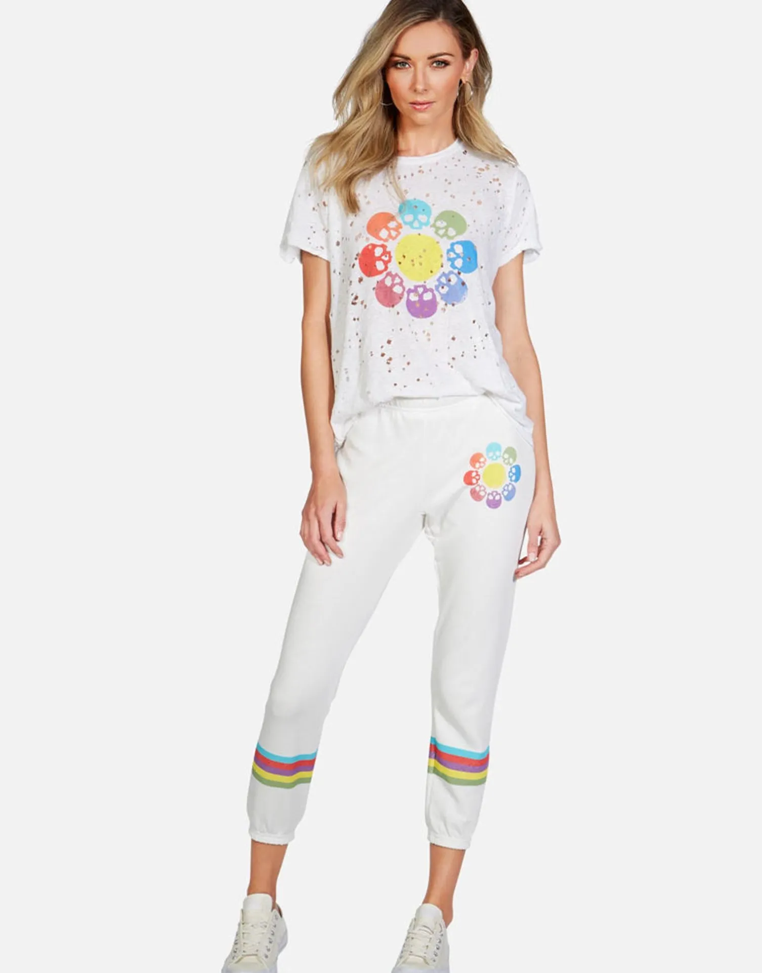 Lauren Moshi Color Skull Flower Crop Sweatpant | Alana By *Women Crop Sweatpants