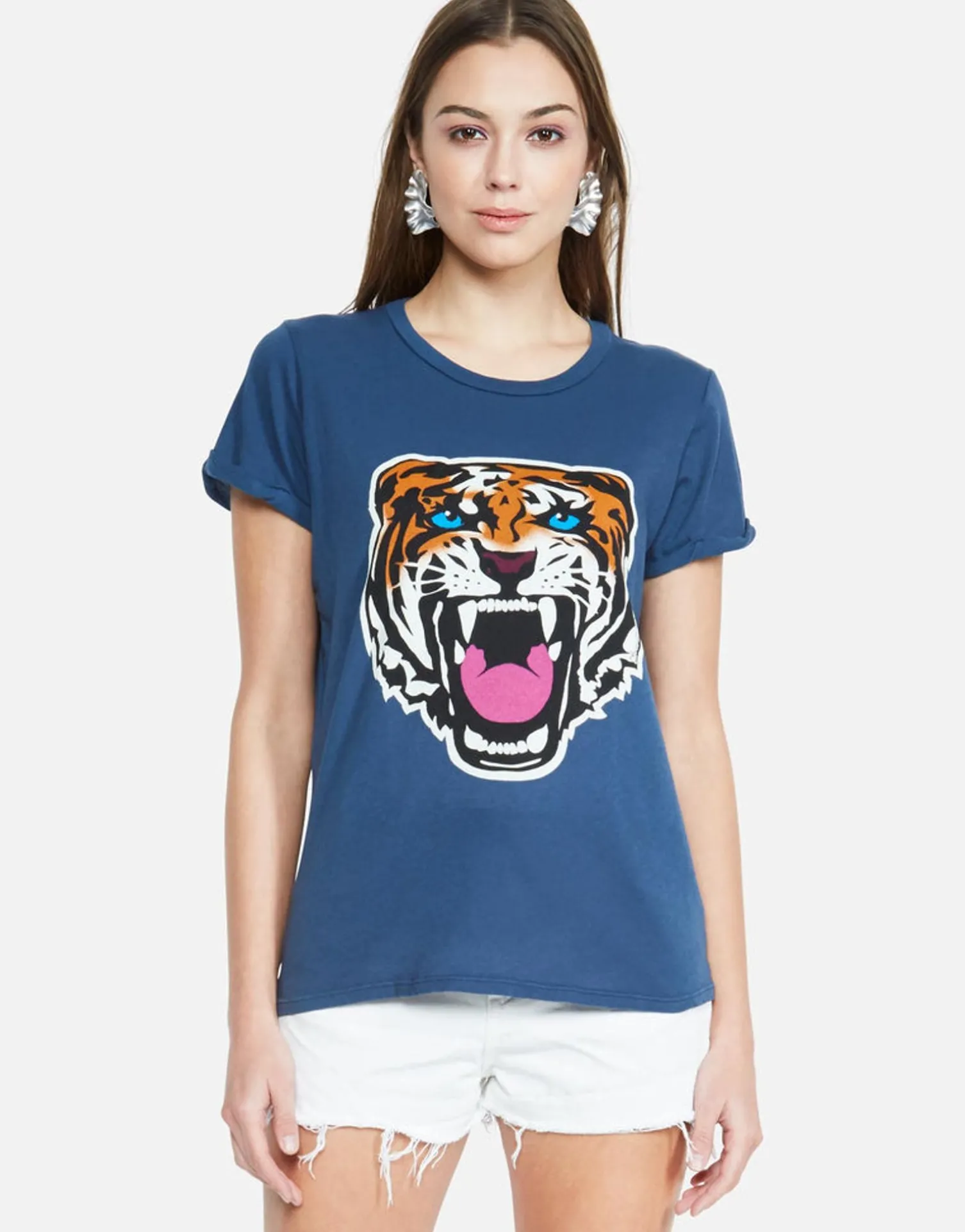 Lauren Moshi Color Varsity Tiger Vintage Roll Up Sleeve Tee | Edda By *Women Short Sleeve