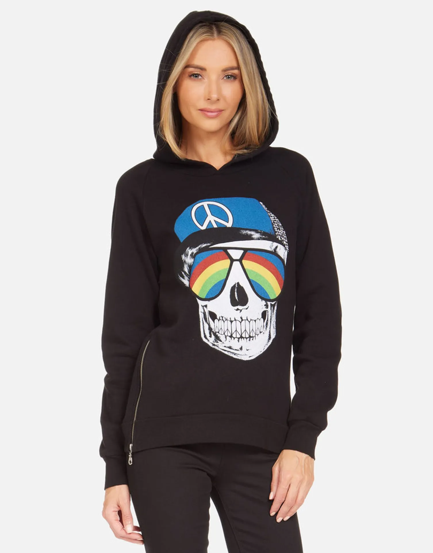 Lauren Moshi Corbin Rainbow Peace Skull*Women Hoodies