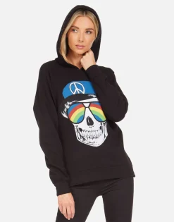 Lauren Moshi Corbin Rainbow Peace Skull*Women Hoodies