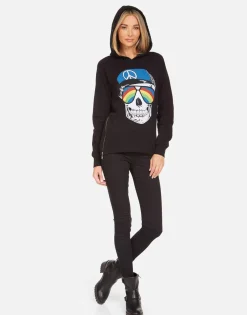 Lauren Moshi Corbin Rainbow Peace Skull*Women Hoodies