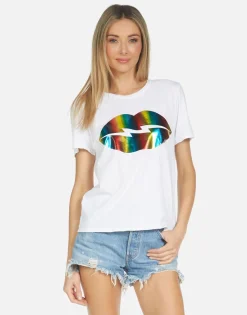 Lauren Moshi Croft Rainbow Foil Lightning Lip*Women Short Sleeve