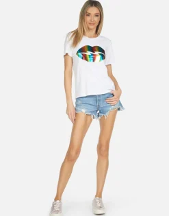 Lauren Moshi Croft Rainbow Foil Lightning Lip*Women Short Sleeve