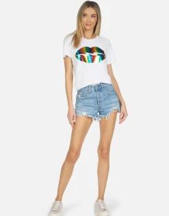 Lauren Moshi Croft Rainbow Foil Lightning Lip*Women Short Sleeve