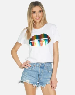 Lauren Moshi Croft Rainbow Foil Lightning Lip*Women Short Sleeve