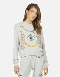 Lauren Moshi Cropped Floral Eye Love Pullover In | Kaz By *Women Long Sleeve