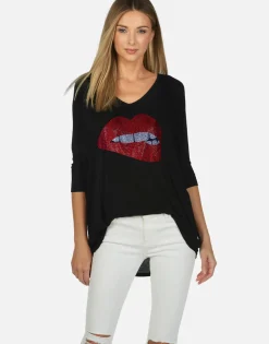 Lauren Moshi Crystal Biting Lip L/S Tee | Eva By *Women Long Sleeve