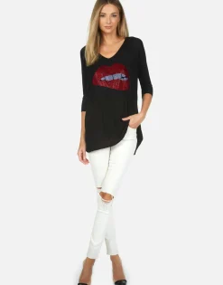 Lauren Moshi Crystal Biting Lip L/S Tee | Eva By *Women Long Sleeve