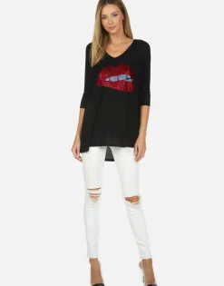 Lauren Moshi Crystal Biting Lip L/S Tee | Eva By *Women Long Sleeve