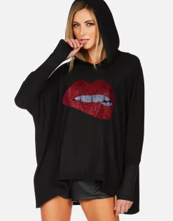 Lauren Moshi Crystal Biting Lip Pullover Hoodie | Wilma By *Women Hoodies