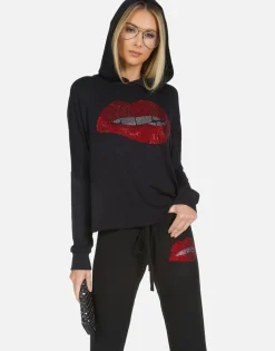 Lauren Moshi Crystal Biting Lip Pullover Crop Hoodie | Delilah X By *Women Hoodies