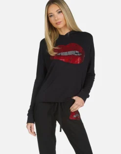 Lauren Moshi Crystal Biting Lip Pullover Crop Hoodie | Delilah X By *Women Hoodies