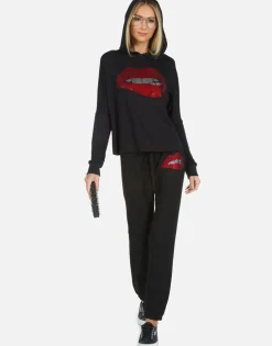 Lauren Moshi Crystal Biting Lip Pullover Crop Hoodie | Delilah X By *Women Hoodies