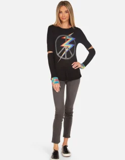 Lauren Moshi Crystal Lightning Peace Fitted Top In Black | Adelita By *Women Long Sleeve