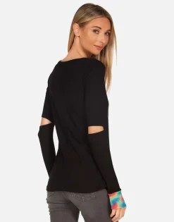 Lauren Moshi Crystal Lightning Peace Fitted Top In Black | Adelita By *Women Long Sleeve