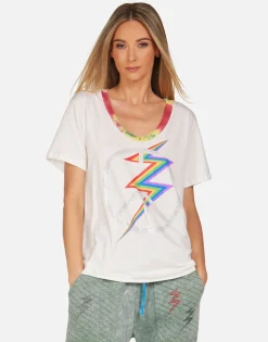Lauren Moshi Crystal Lightning Peace Ss Boyfriend Tee | Elara By *Women Short Sleeve