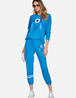 Lauren Moshi Electric Evil Eye Crop Sweat Pant | Alana By *Women Crop Sweatpants