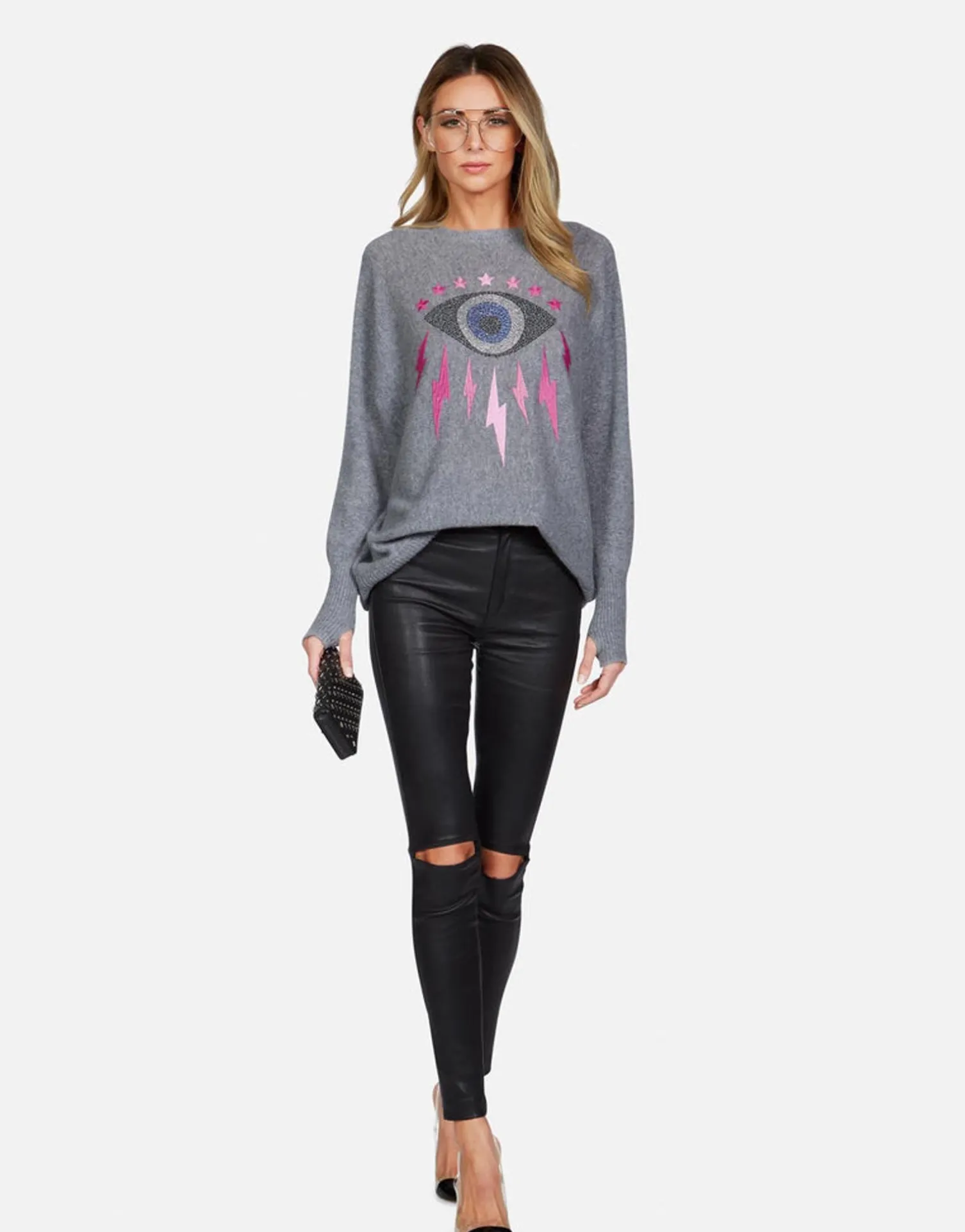 Lauren Moshi Electric Evil Eye Draped Cashmere Sweater | Ladona By *Women Sweaters & Knits