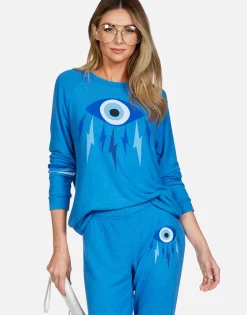 Lauren Moshi Electric Evil Eye L/S Raglan Pullover | Everly By *Women Long Sleeve