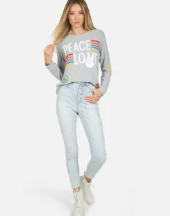 Lauren Moshi Everly Peace Love Stripe*Women Long Sleeve