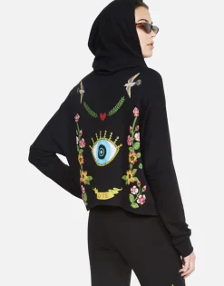 Lauren Moshi Floral Eye Love Zip Up Hoodie W/ Hi Low Hem | Amina By *Women Hoodies