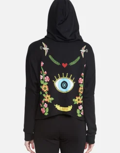Lauren Moshi Floral Eye Love Zip Up Hoodie W/ Hi Low Hem | Amina By *Women Hoodies