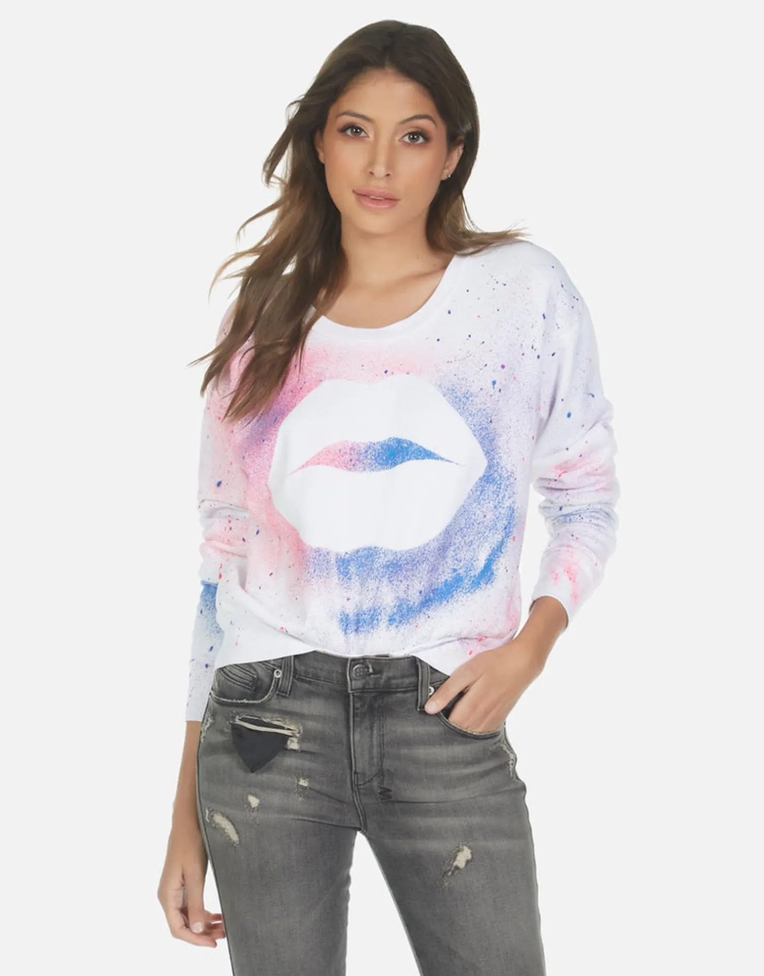 Lauren Moshi Galaxy Lip Women'S Crop Pullover Top | Farrah By *Women Long Sleeve