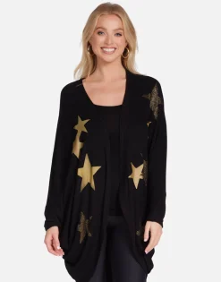 Lauren Moshi Gold Crystal Multi Stars Drape Cardigan | Isla By *Women Sweaters & Knits